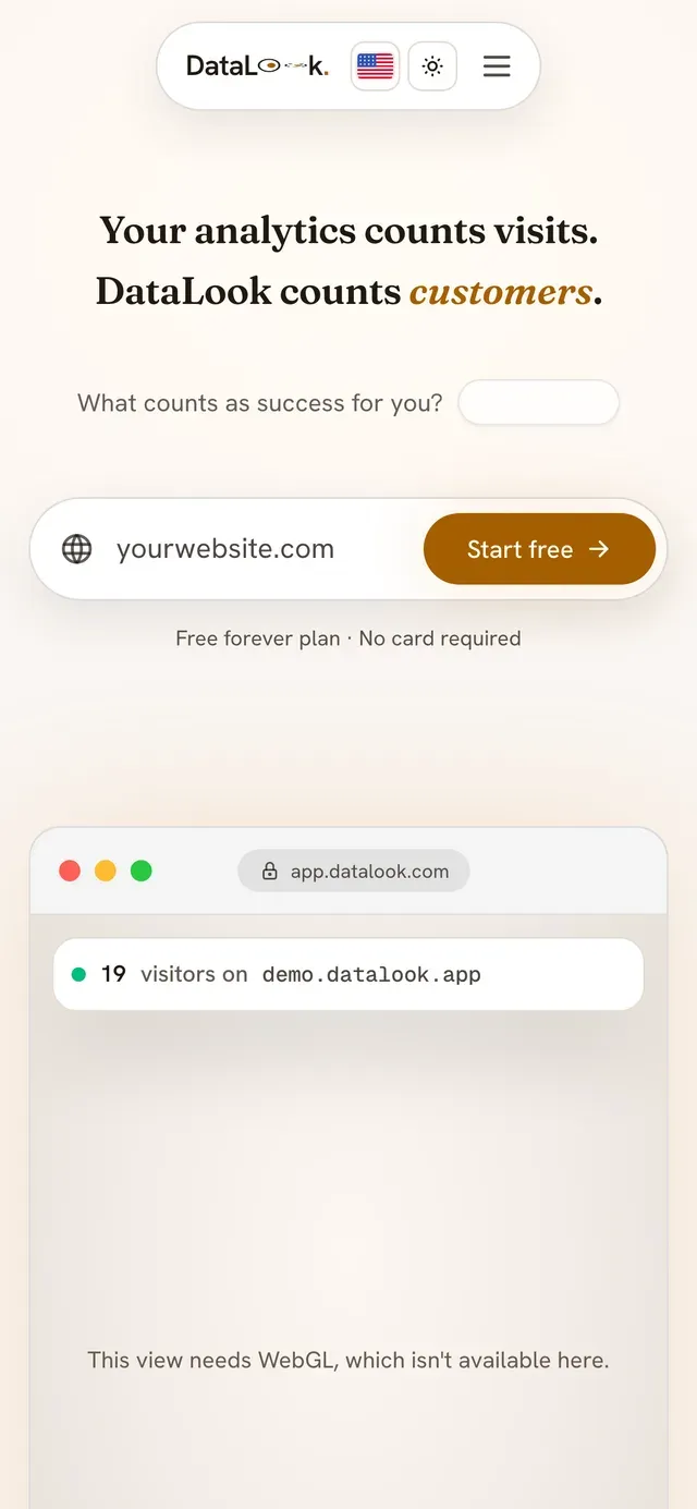 DataLook — The landing on mobile — the “did it work?” glance is a first-class use case.